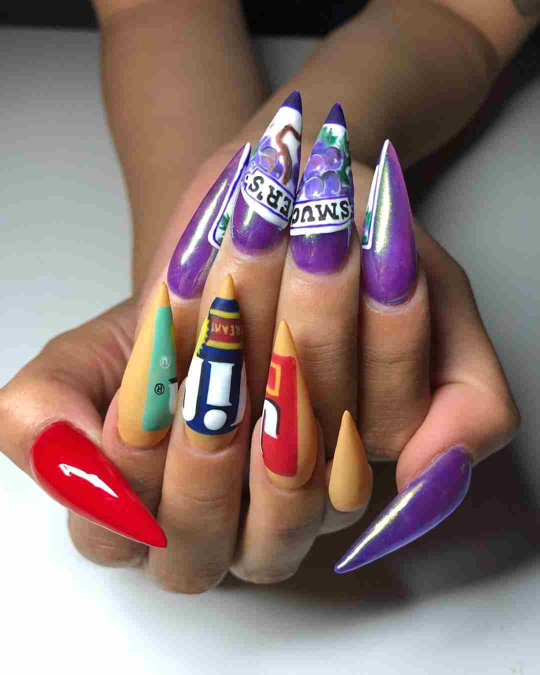 51 Cool and Creative Stiletto Nail Art Designs for Women and Girls 50