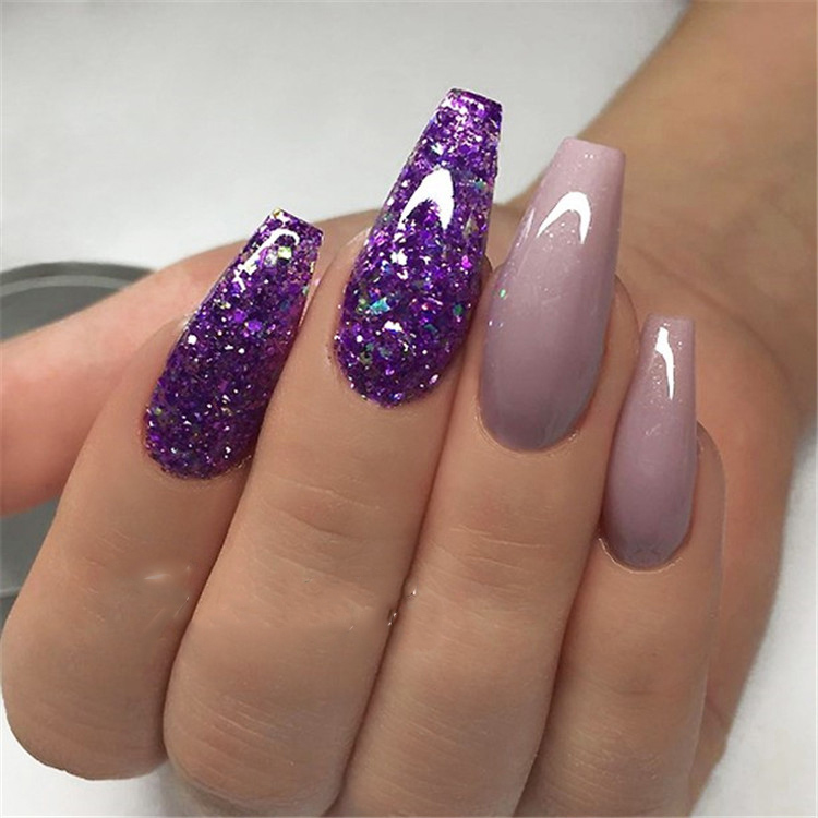 55+ Chosen Purple Glitter Nail Art Designs img 37