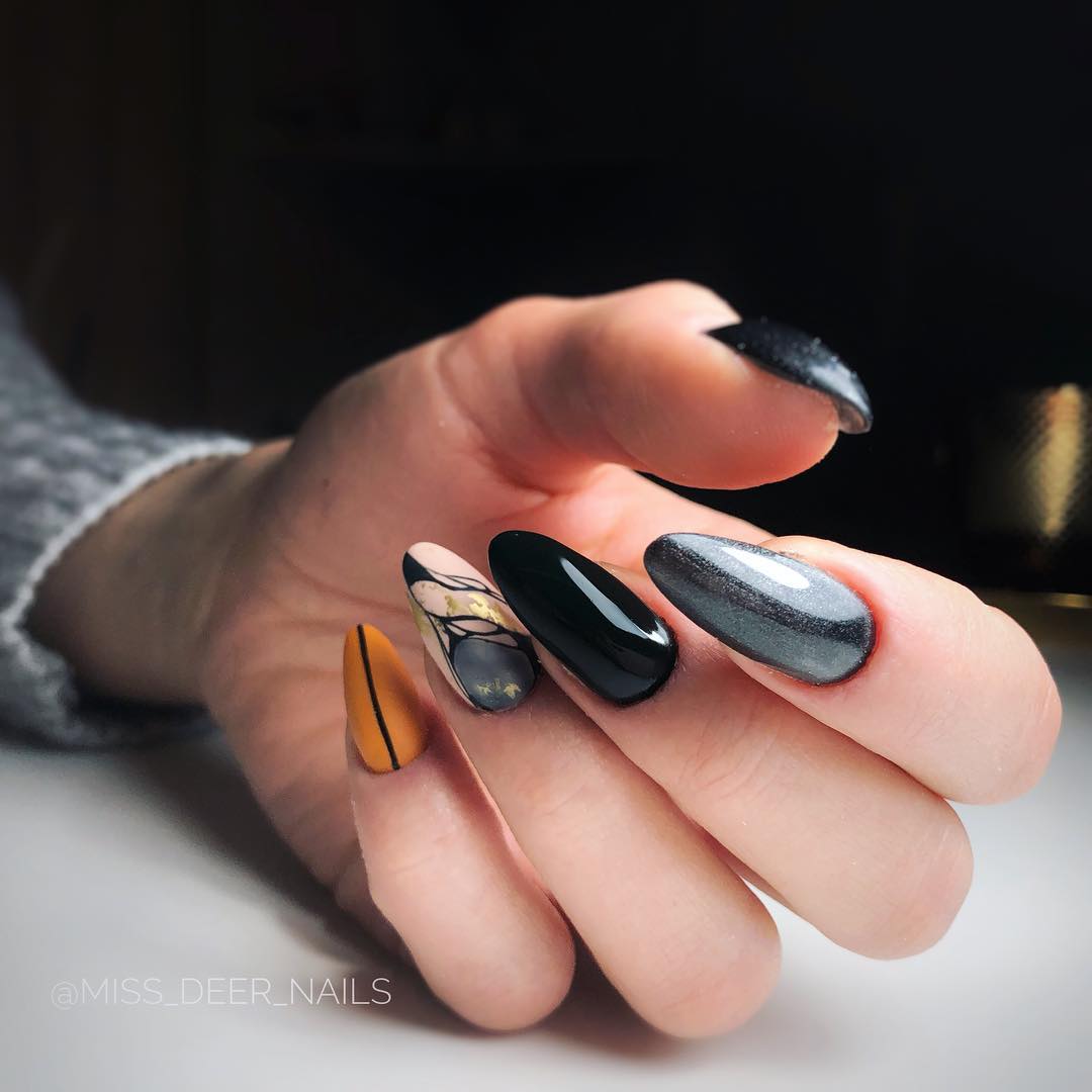 120 Trending Black Nails Art Manicure Ideas images 7