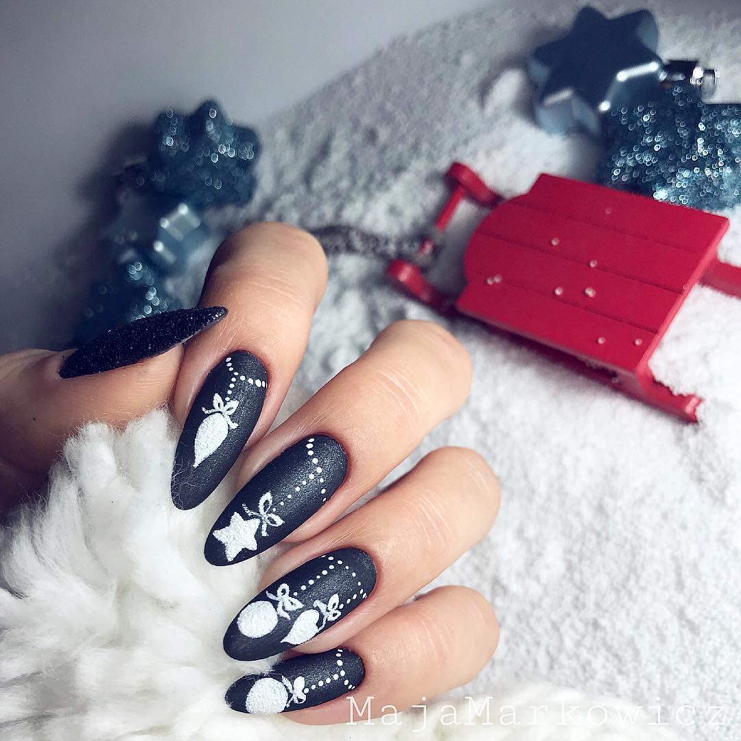 120 Trending Black Nails Art Manicure Ideas images 8