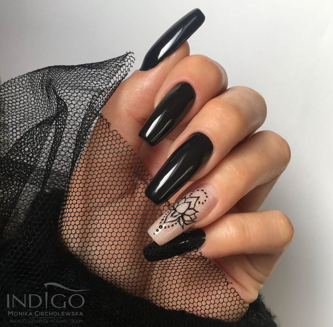 120 Trending Black Nails Art Manicure Ideas images 100