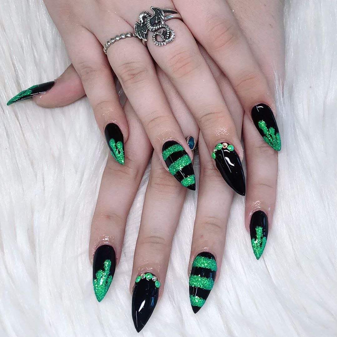 120 Trending Black Nails Art Manicure Ideas images 105