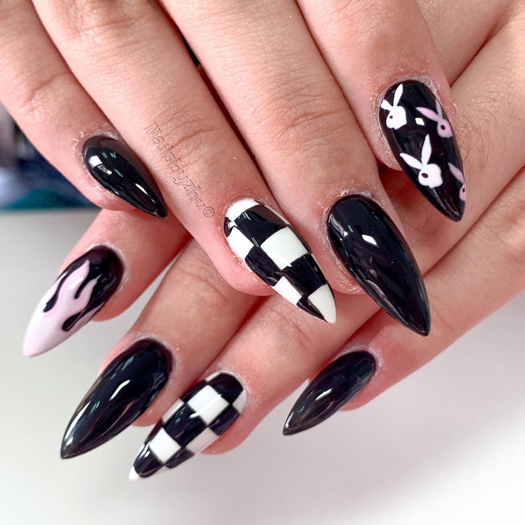 120 Trending Black Nails Art Manicure Ideas images 107