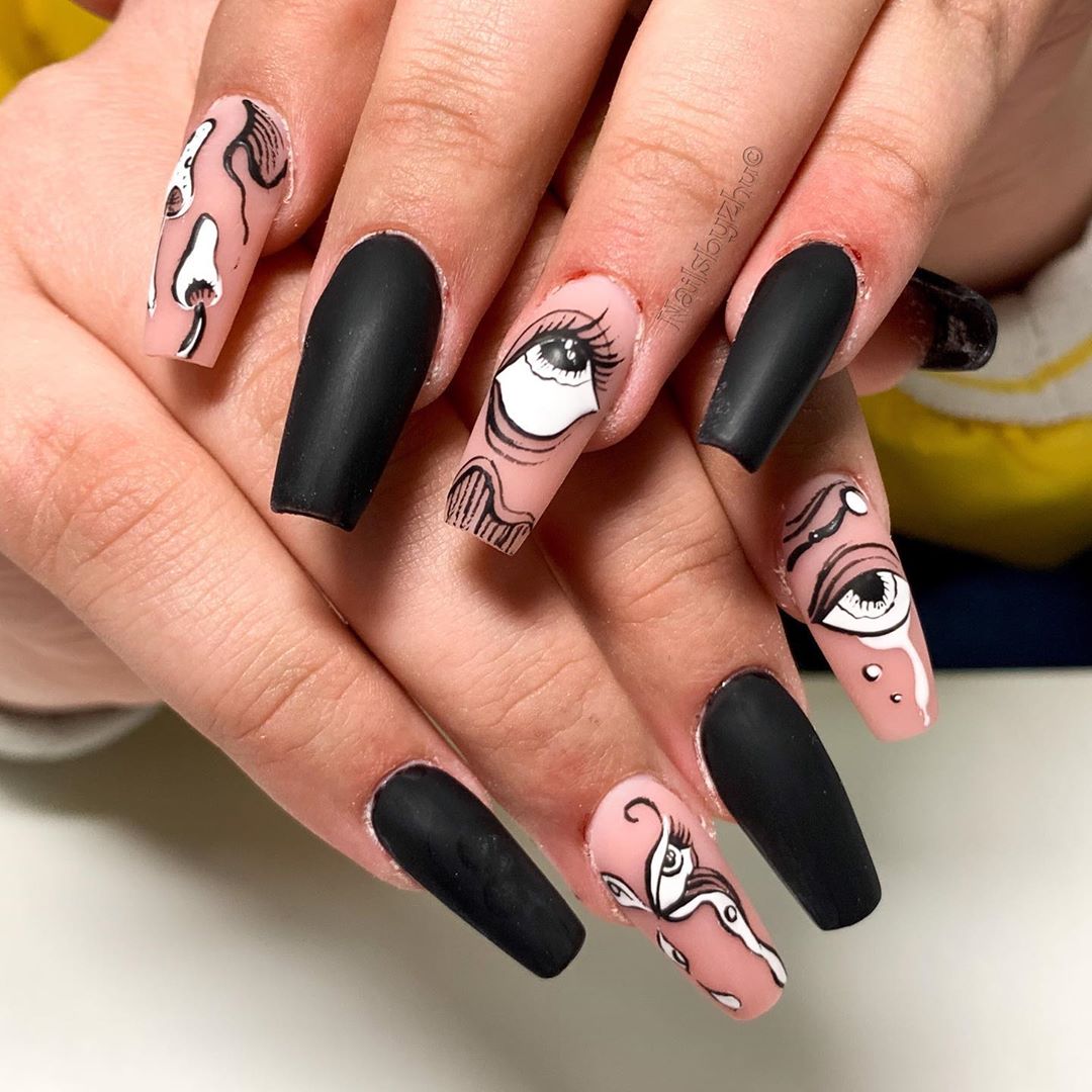 120 Trending Black Nails Art Manicure Ideas images 108