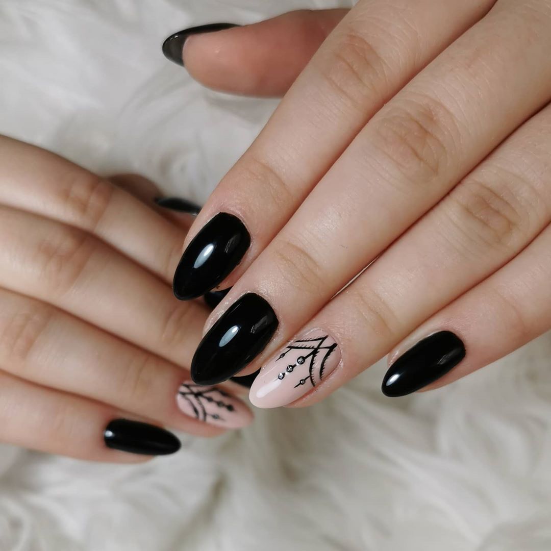 120 Trending Black Nails Art Manicure Ideas images 113