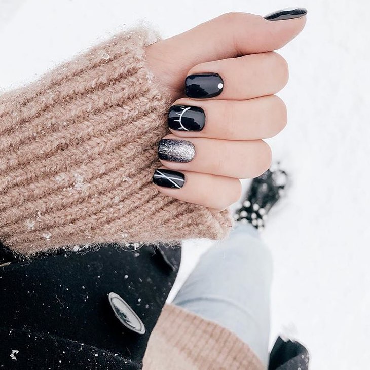 120 Trending Black Nails Art Manicure Ideas images 12