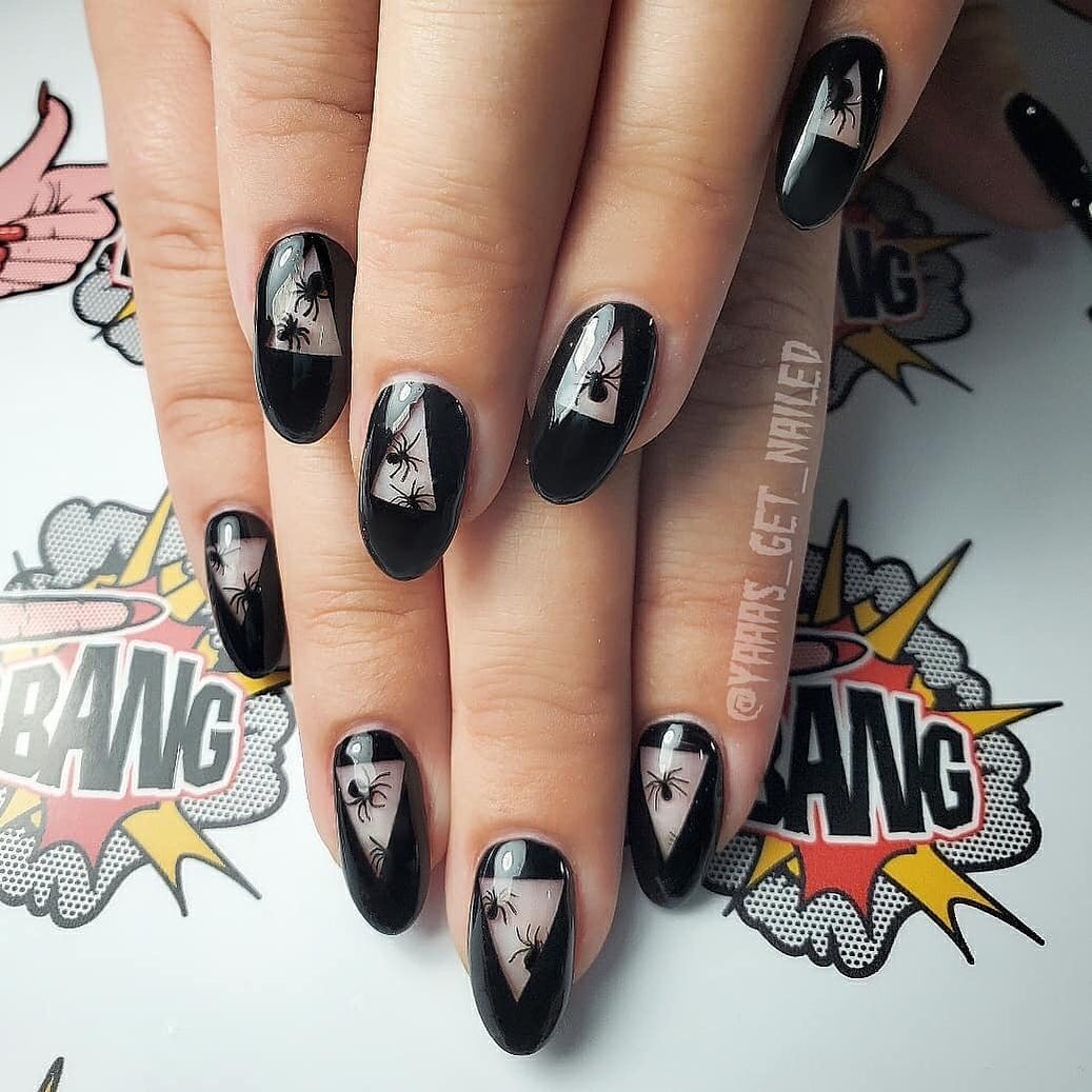 120 Trending Black Nails Art Manicure Ideas images 25