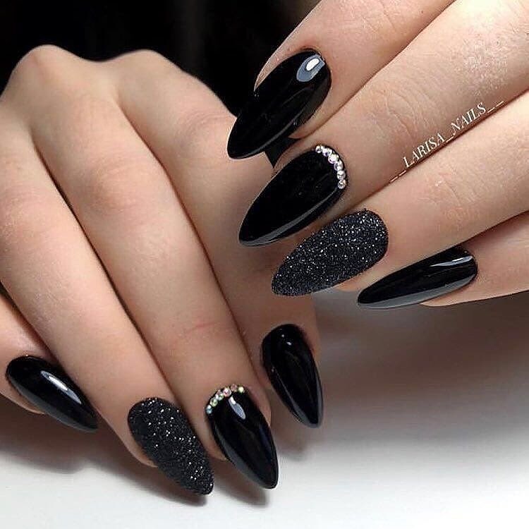 120 Trending Black Nails Art Manicure Ideas images 45