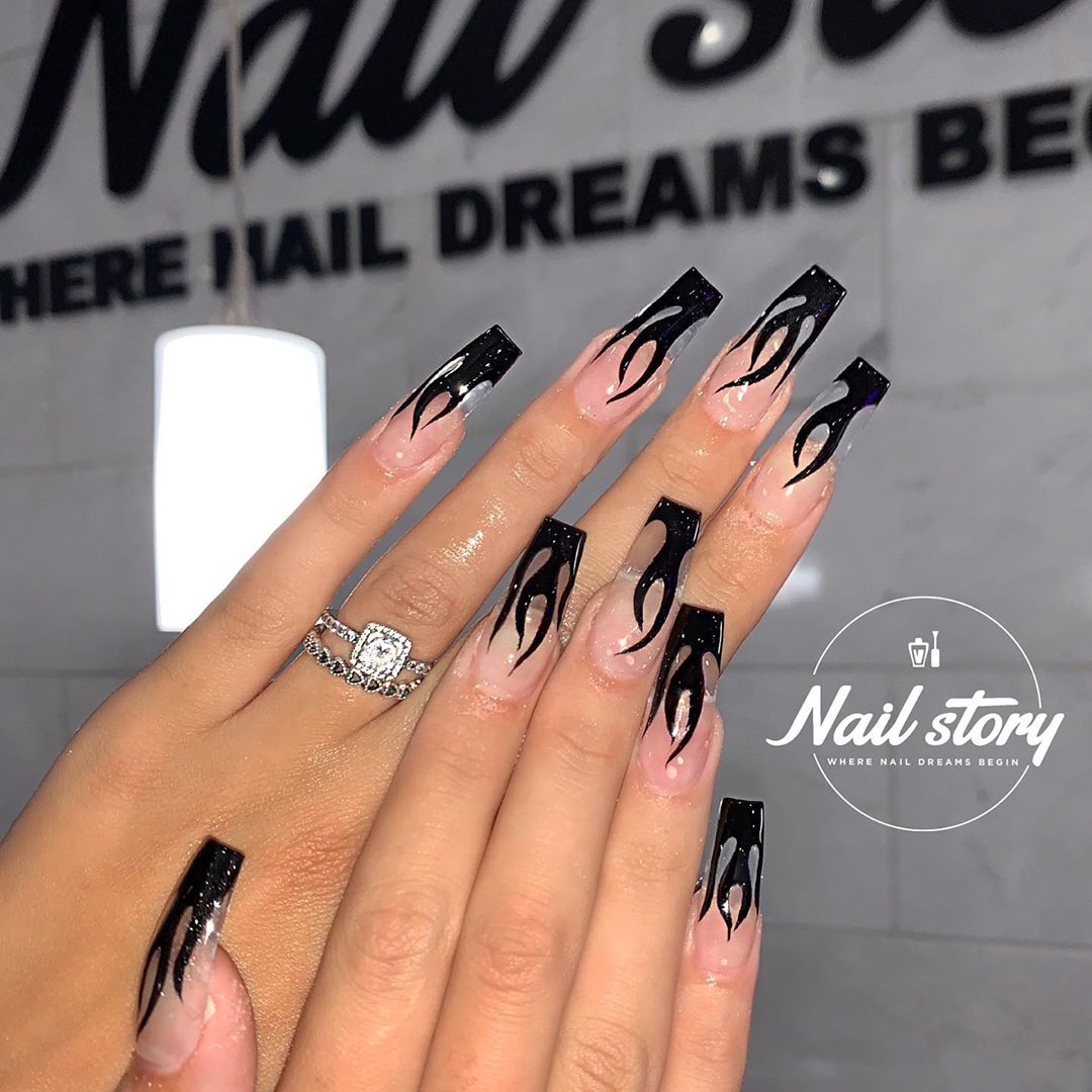 120 Trending Black Nails Art Manicure Ideas images 56