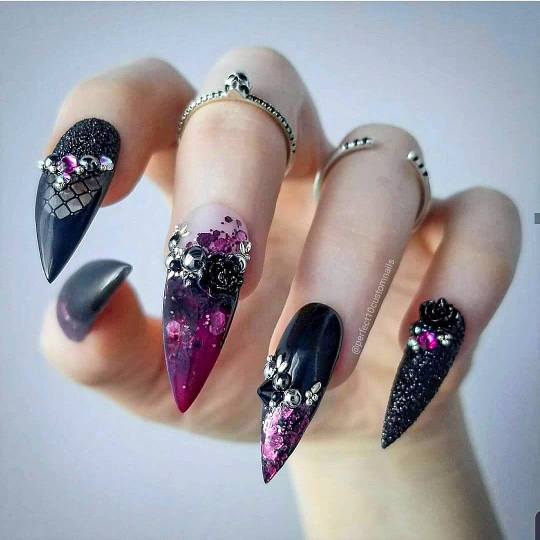 120 Trending Black Nails Art Manicure Ideas images 69