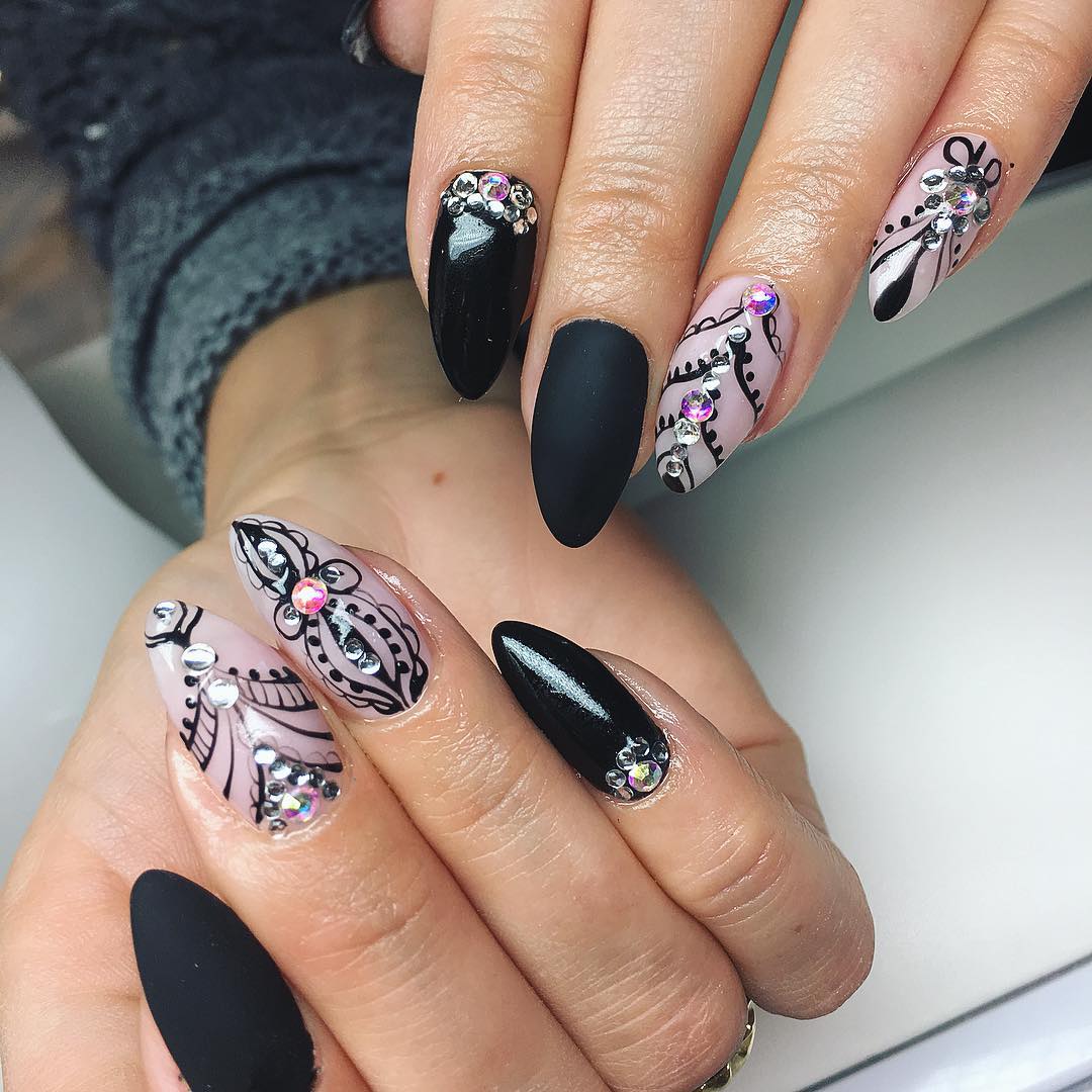 120 Trending Black Nails Art Manicure Ideas images 79