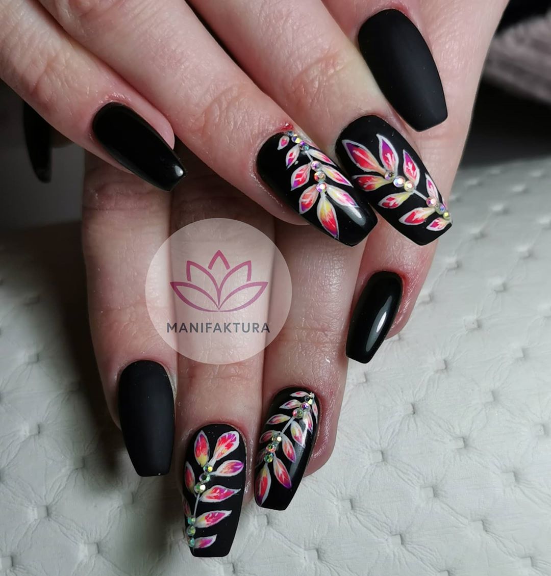 120 Trending Black Nails Art Manicure Ideas images 91