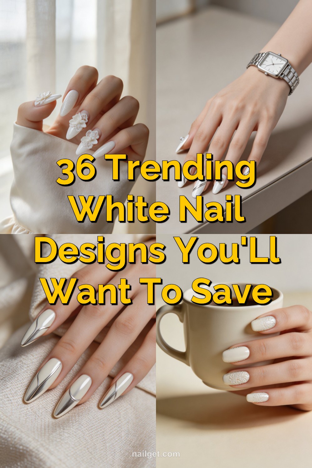 36 Trending White Nail Designs You'll Want to Save Pinterest cover image