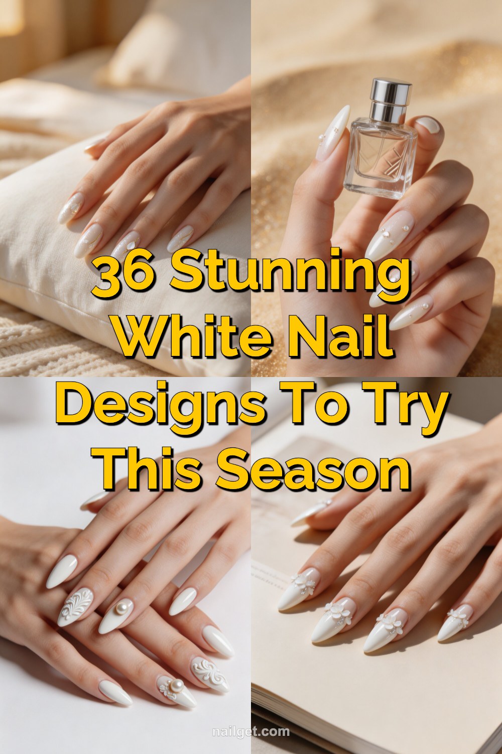 36 Stunning White Nail Designs to Try This Season Pinterest cover image