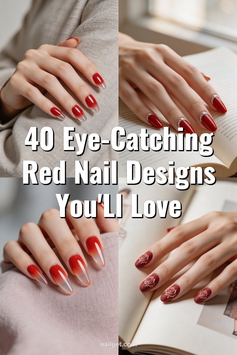 40 Eye-Catching Red Nail Designs You'll Love Pinterest cover image