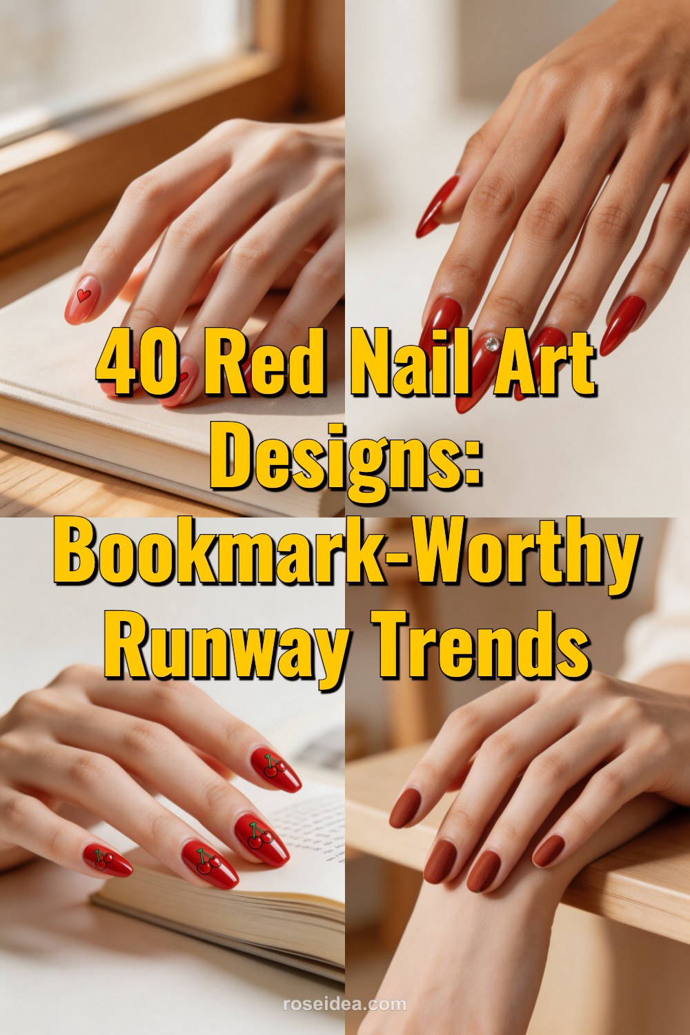 40 Red Nail Art Designs: Bookmark-Worthy Runway Trends Pinterest cover image